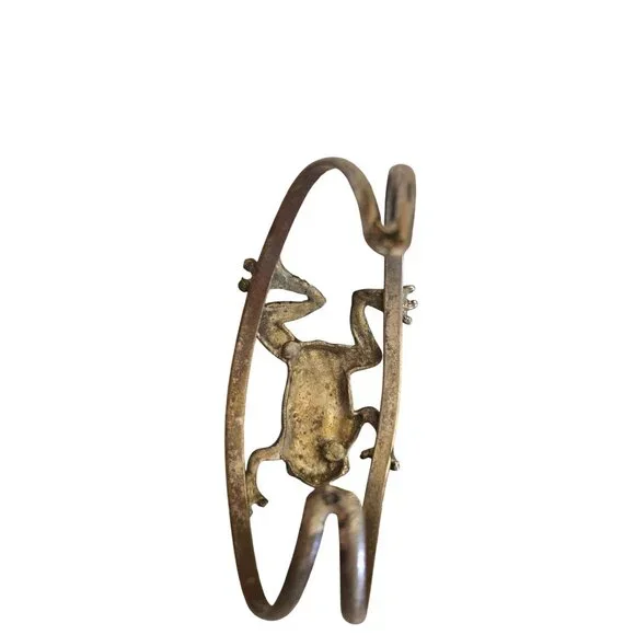 Vintage Handcrafted Brass/Bronze Cuff Bracelet  Frog Design Boho Nature Artisan - Picture 4 of 4